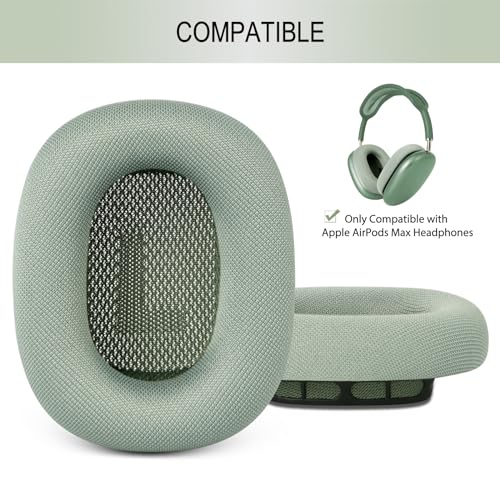 Image of GEVO Upgraded Ear Cushions Replacement Earpads for AirPods Max 1 & 2 Headphones, Mesh Fabric Ear Pads Ear Covers Cups with Memory Foam and Magnet for AirPods Max 1 & 2 (Green)