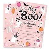 Whaline 25 Sets Halloween Boo Invitations with Envelopes Stickers Pink Ghost Pumpkin Invitation Cards Blank Invites for Birthday Party Supplies, 5 x 7 Inch