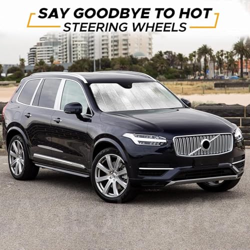 Image of AutokraftZ 𝟵𝟴% 𝗨𝗩 𝗕𝗹𝗼𝗰𝗸 Car Sun Shade Windshield Cover | Foldable Reflective Sunshade for car front glass | Heat Insulation Aluminum Foil Protector | Universal Fit for Car Van SUV- 51x23 inch