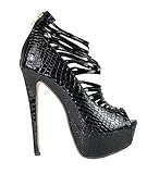 Lack Riemchen Damen Riemchen Sandalette High Heel Plateau Schuhe 10418 schwarz, Gr. 37
