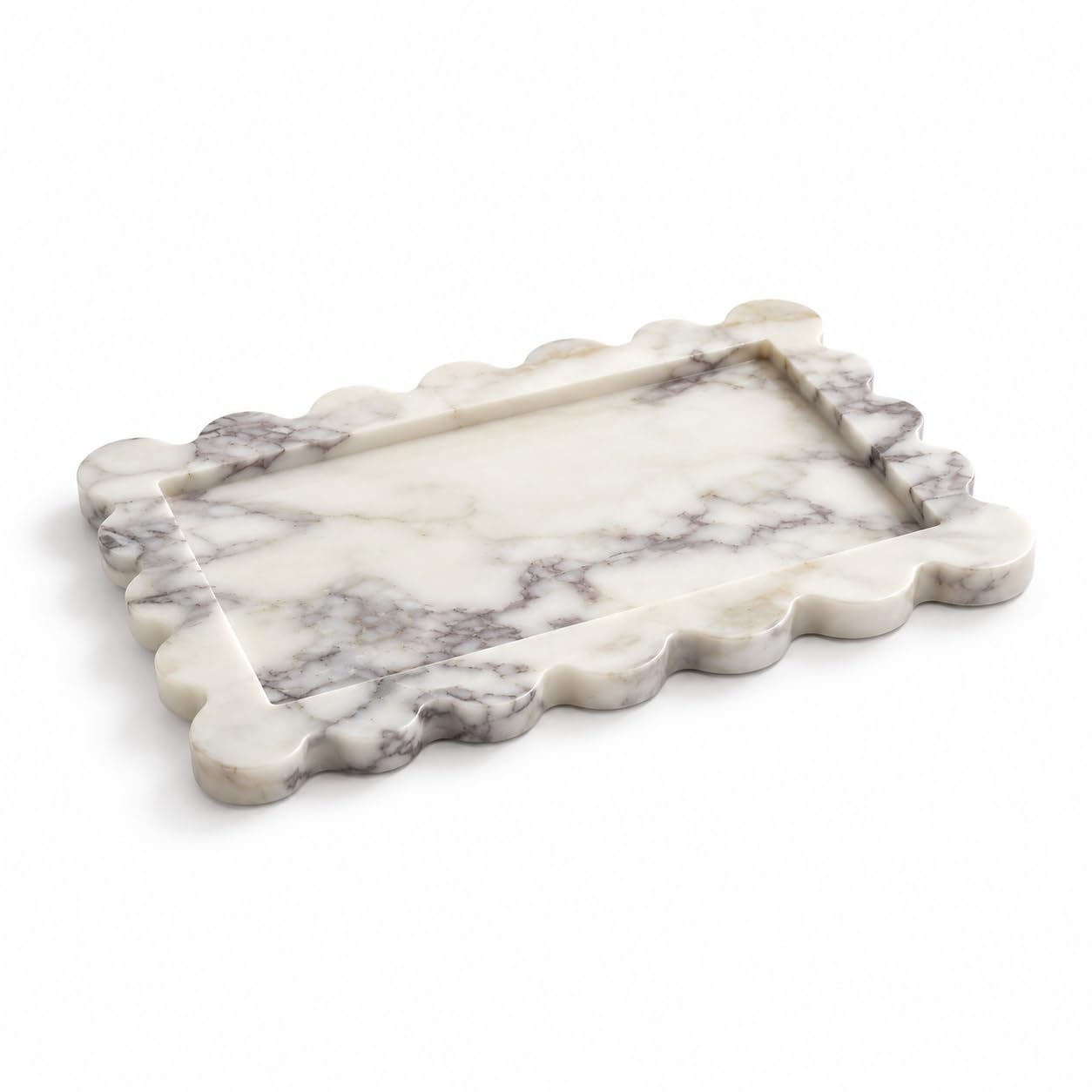 Artisanal Abode Wavy Edge Marble Tray, 100% Natural Stone Trays For Vanity, Bathroom, Kitchen, Perfume, Cosmetics, Coffee, Jewelry Rectangular Dish (, Small)