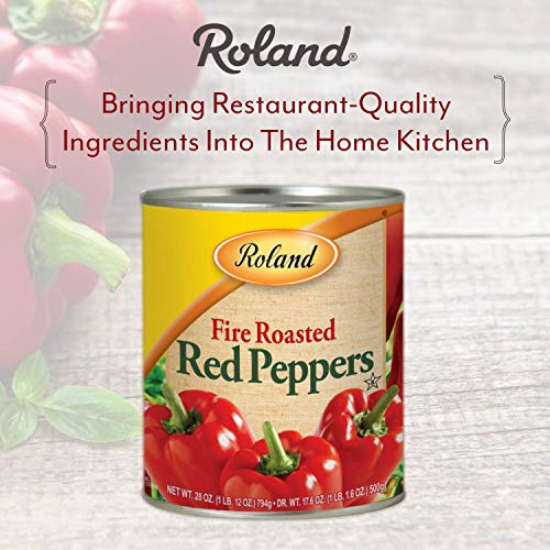 Image of Roland Foods Whole Fire Roasted Red Peppers, Specialty Imported Food, 28 Ounce Can, Pack of 4