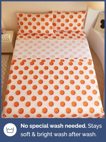 Image of Kids Queen Size Basketball Bed Sheets - 4 Piece Kids Basketball Sheet Set - Sporty Hoops Bedding - Ultra-Soft, Cute & Cozy - Breathable & Machine Washable - Bed Set for Boys, Girls, Teens & Toddlers