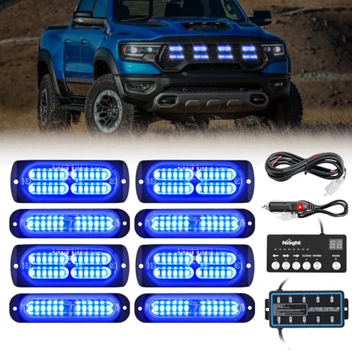 Image of Nilight 8PCS Led Strobe Lights with Controller 12V 24V Sync Feature Blue