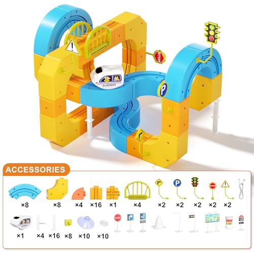 Image of Electric klick Rail Infinity 3D Train Set, Building Stem Toys for Boys Girls, Flexible Race Car Track with Cube & Motorized Train, Gravity-Defying 3D Layout Building Kit, 127pcs