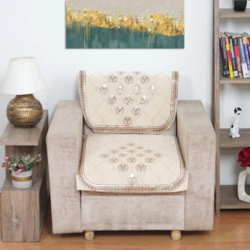Image of MORADO Chenille 5 Seater Sofa Set Slipcover | Soft & Durable Sofa Cover for Living Room, Drawing Room & Office | Elegant Protective Furniture Cover - Offwhite