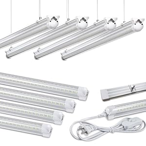 8Pack 4FT LED Shop Light Garage Lights,50W 6000K 7500LM White Light,Hanging/Surface Mount,T8 4FT LED Tube Lights for Warehouse Workshop Basement,Linkable LED Shop Lights,Plug and Play
