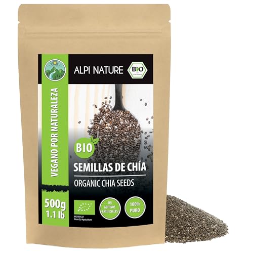 Alpi Nature Semillas de Chía Orgánica 500g, Chia Semillas Enteras para Batidos, Yogur y Muesli