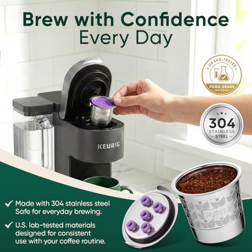 Image of Stainless Steel Reusable K Cups for Keurig K Supreme, Supreme Plus, K Slim, K Duo Hot and Iced, K Brew Chill and K Crema Multistream Coffee Makers by PureHQ - Refillable Metal Coffee Filters (2 Pack)