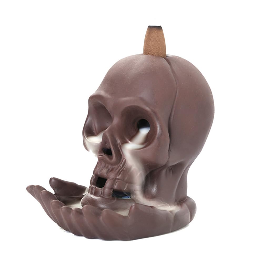 Skull Incense Burner,Incense Waterfall,Ceramic Backflow Incense Burner Holder for Yoga Meditation Office Home Decoration Halloween Festival (3)