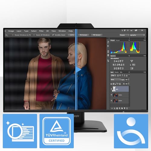 Image of MSI PRO MP272PMG, 24-inch IPS 1920 x 1080 (FHD) Computer Monitor, 120Hz, Webcam, Adaptive-Synch, EPEAT Silver, HDMI, DisplayPort, VGA Port, VESA Mountable, Tilt, Height Adjustable, Speaker, 1ms, Black