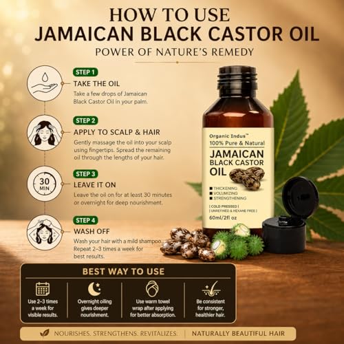 Image of Pure Jamaican Black Castor Oil (Ricinus communis /Arandi Oil) for Hair Growth, Eyelash and Eyebrow Care | Pure, Unrefined & Hexane Free | Glass Bottle 10ml