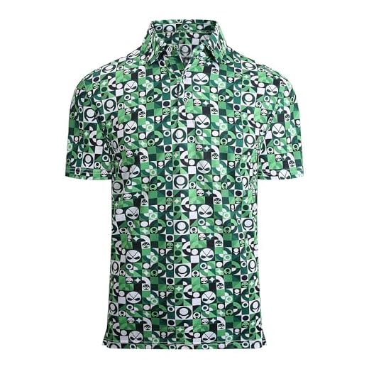 Alex Vando Mens Golf Shirt Moisture Wicking Quick-Dry Print Performance Polo Shirts for Men, Green Golf Club & Ball, XXXXXL