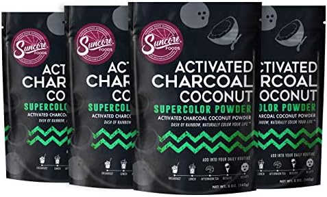 Suncore Foods โ Activated Charcoal Coconut Supercolor Powder, 5oz each, 20oz total (4 Pack) โ Natural Activated Charcoal Coconut Food Coloring Powder, Plant Based, Vegan, Gluten Free, Non-GMO