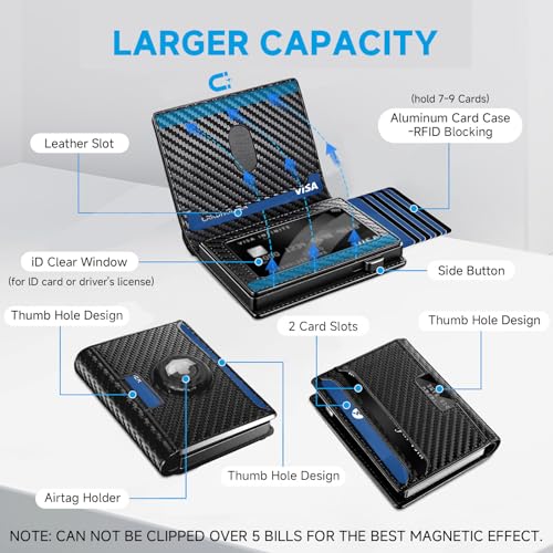 Wallet for Airtag Men - Mens Double-Fold Pop-Up Card Wallet,Supports Airtag And Rfid Shielding Functions.Holds 9-13 Cards, With ID Window.Suitable As a Holiday Or Birthday Gift for Men.(blue gift box)3