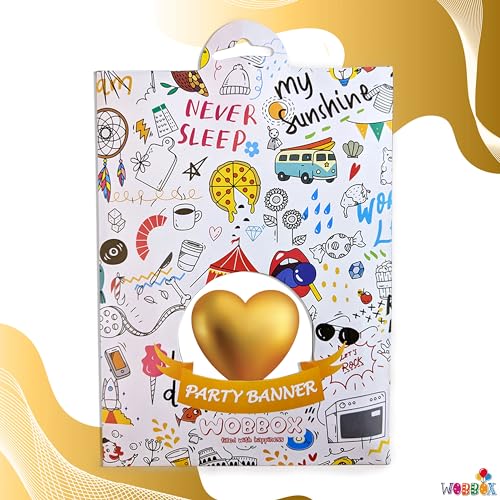 Image of Wobbox White & Golden Balloon inchI Love You inch Bunting Banner for Anniversary, Pre-Wedding & Wedding, Love Banner for Decoration