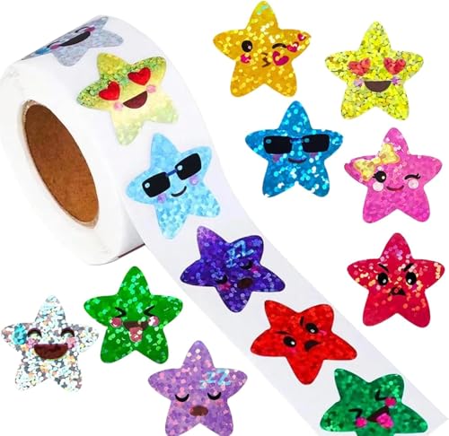 500 Self-Adhesive Holographic Star Stickers 2.5cm Vibrant Reward Seals for Craft Lovers Perfect for Charts Journals Craft Projects and Creative Decorations