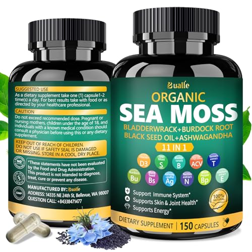 Bualle Organic Sea Moss 30:1 Capsules with Bladderwrack & Burdock (150 ct) — view 7