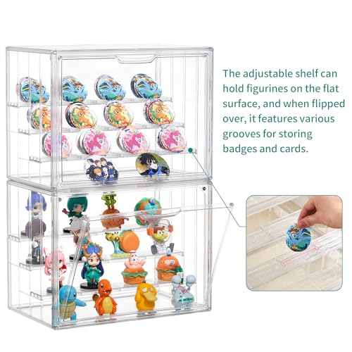 Image of Attelite Acrylic Display Case,Upgrade 4 Tiers Clear Display Case with 3 Adjustable Divider, 4 Pack Stackable Large Storage Box with Magnetic Door for Collectibles Action Figures