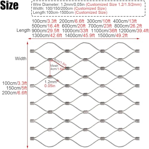 Filet de sécurité en corde d'acier inoxydable flexible maille 4 cm