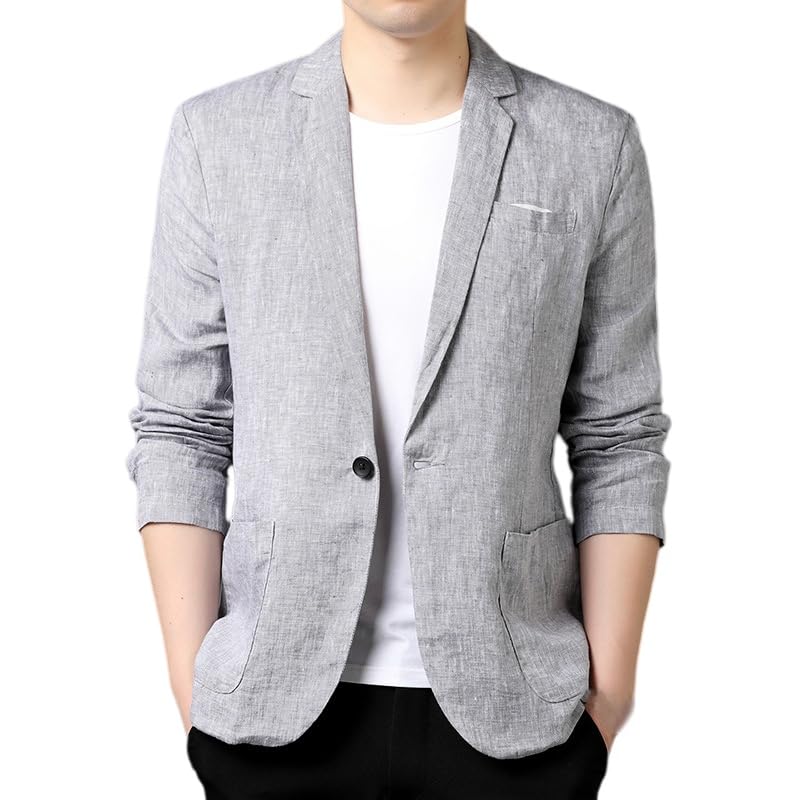 Genérico Chaqueta De Esmoquin, Blazer De Lino para Hombre, Chaqueta De Traje Ligera Informal De Un Botón, Chaqueta Deportiva Ajustada, Chaquetas De Traje De Negocios, Trajes Elegantes para El Día