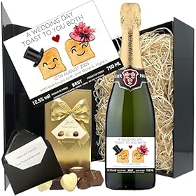 Buy the Personalised Mr & Mrs Wedding Toast Champagne & Belgian Chocolate Gift Set with Custom Label in Elegant Black Hamper Box – Sparkling Direct