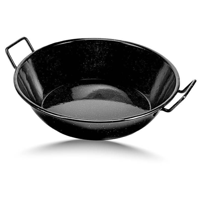 STL Enamel Non-Stick Wok Pan Kadhai with Raised Handles 28cm, Induction Safe, Flat Base for Even Heat Distribution, Heavy Duty Karahi for Shallow & Deep Frying, Black White Dots Design