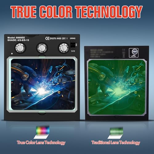 Image of TRQWH Welding Helmet Auto Darkening Large Viewing True Color Solar Powered Welding Mask with 4 Arc Sensor Adjustable Wide Shade Range 4~5-8 /9-13 Welder Mask with Grinding