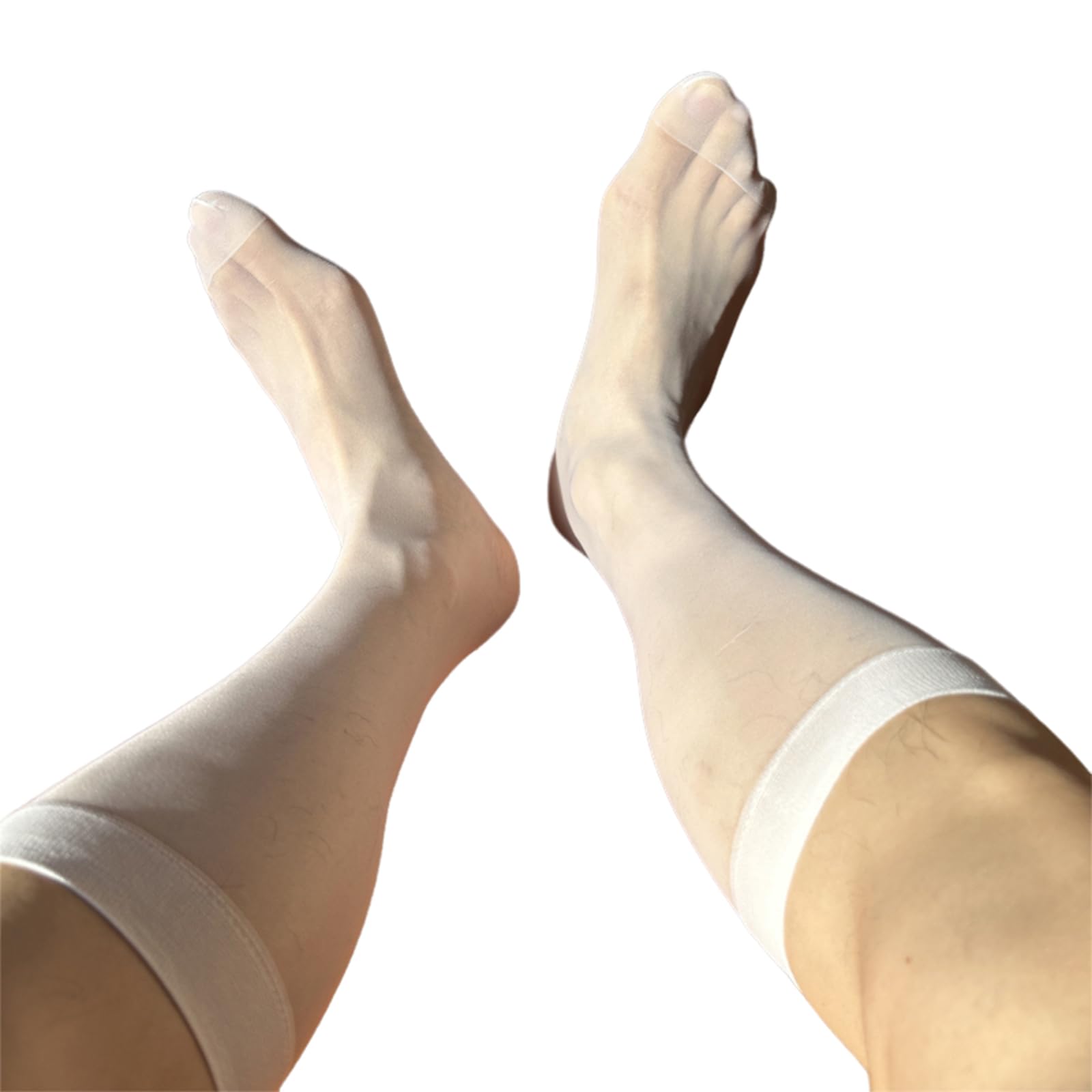 Yuzimei Men's White Socks, Nylon Sheer Suit Sock Business Dress Socks With Reinforced Toe Solid Plain Thin Formal Dress Stockings