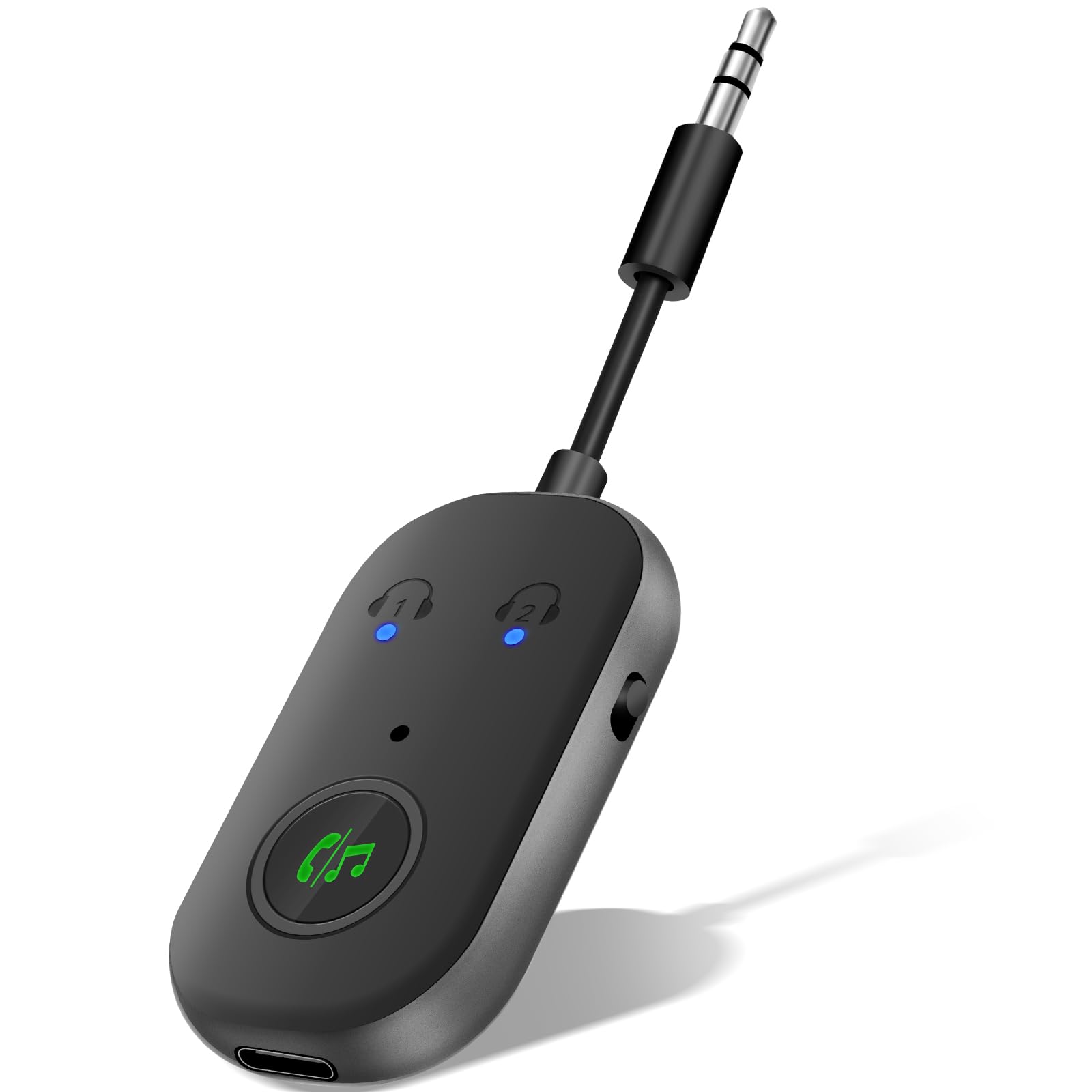 Transmitter Receiver Bluetooth 5.3 Adapters, 2 in 1 Bluetooth Transmitter Receivers Support 2 Headphones, AUX Plug 3.5mm Car Sound Systems