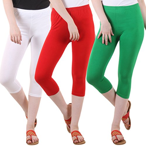 Image of DIAZ Women's Super Combed Cotton Elastane Stretch Slim Fit Printed Capri -Pack of 3