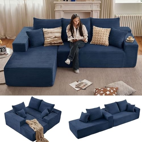 Image of Sectional Couches for Living Room Cloud Couch Sofa with L-Shape Couch in a Box Upholstered Boneless Couchs Modern Modular Sectional Couch with Chaise (Blue,B-3 Seater-Left-Facing Chaise-96 inch)