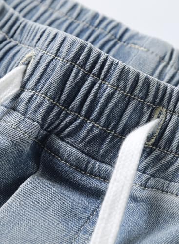 Image of JMIERR Men's Elastic Waist Cargo Jeans Stretch Denim Pants with Drawstring Relaxed Fit for Casual Daily Wear