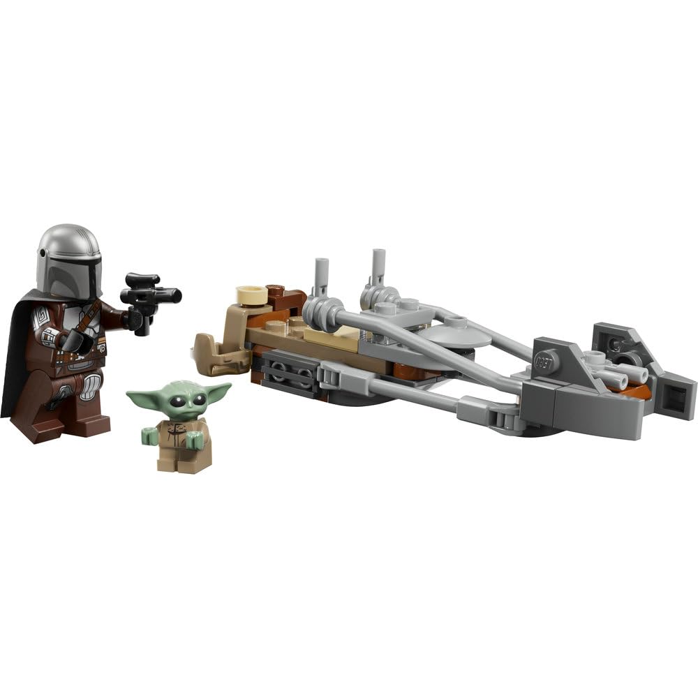 LEGO Star Wars Śmigacz Mandalorianina i Grogu, zabawka dla dziecka, zestaw z pojazdem i dwiema postaciami z serii Gwiezdne Wojny, pomysł na prezent dla 6-latka, klocki dla chłopca i dziewczynki 75436