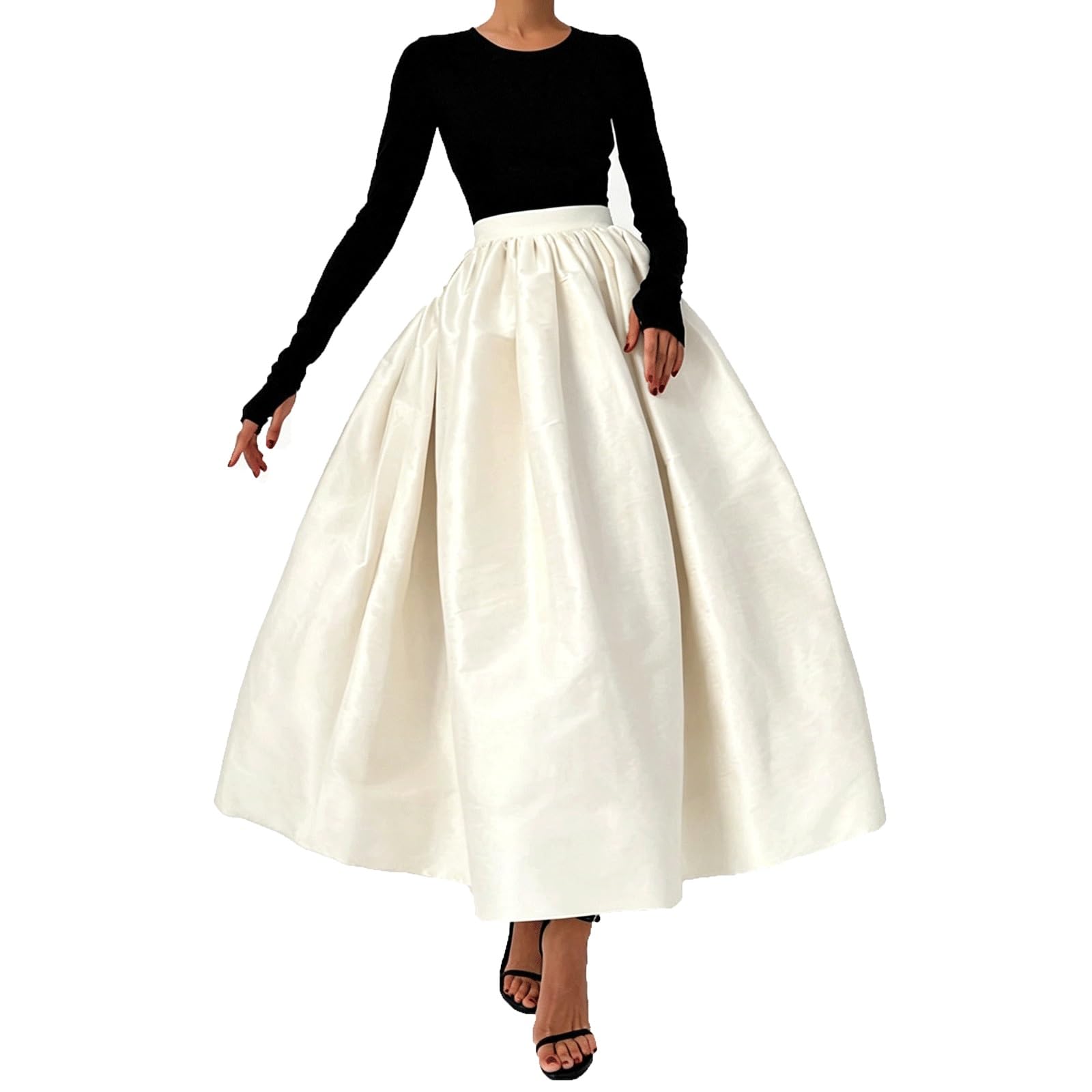 DUddTTW A-line Women's Maxi Skirts High-Waisted Midi Skirt Polyester Ankle Length Long Skirts Versatile Loose Clothing for Any Occasion(Gelb,Lagre)