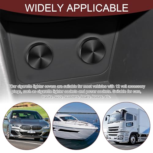 Image of Car Cigarette Lighter Plug Cover, Cigarette Lighter Covers, Aluminum Plugs Cover Car Decoration, Waterproof Dustproof Cigarette Lighter Socket Cap for SUV Truck with 12V Power Source (Black)
