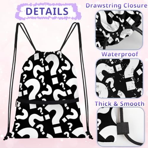 Question Marks Pattern Drawstring Bag Drawstring Backpack Waterproof Smooth Sport Draw String Back Bag Gym Camping Beach Bag for Men Women3