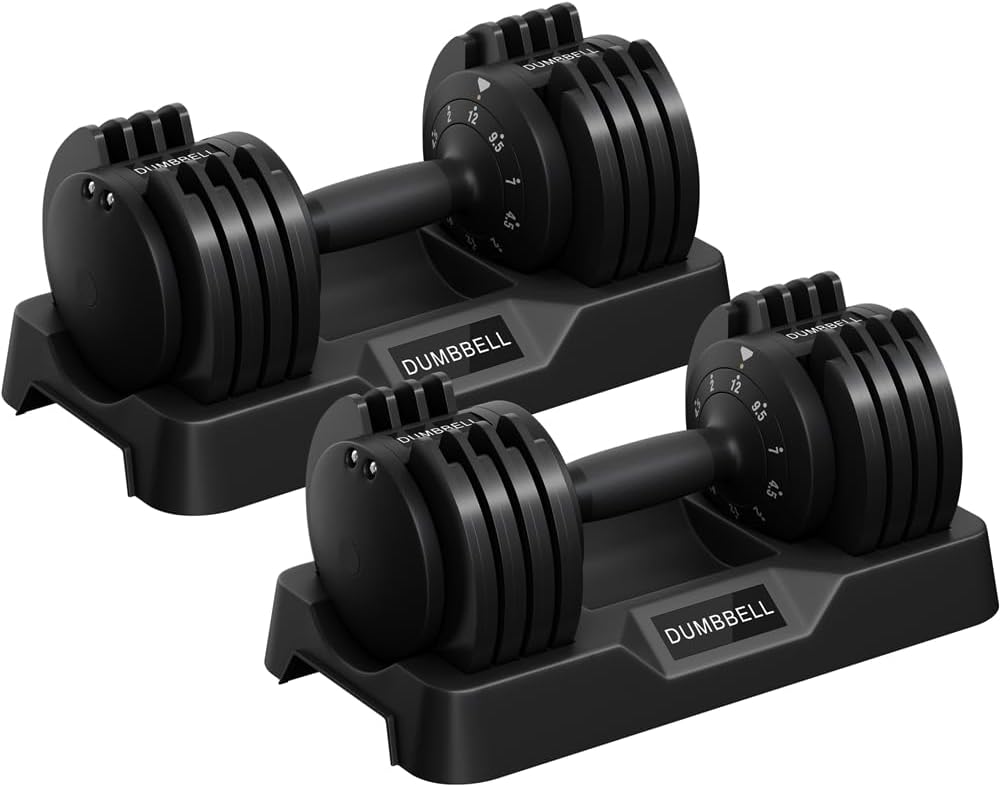 Yaheetech Kit de 1-2pcs Mancuerna Ajustable 5-15 Niveles Rápido 2-25kg Seguridad de Doble Bloqueo, Agarre Antideslizante, Ahorro de Espacio Para Gimnasio en Casa
