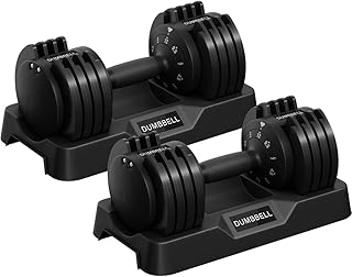 Yaheetech Kit de 1-2pcs Mancuerna Ajustable 5-15 Niveles Rápido 2-25kg Seguridad de Doble Bloqueo, Agarre Antideslizante, Ahorro de Espacio Para Gimnasio en Casa
