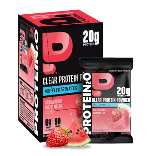 Protein2o 20g Whey Protein Isolate Clear Protein Powder, 360mg of Electrolytes, Vitamins B5 & B6, Sugar Free, Strawberry Watermelon, 8-Pack