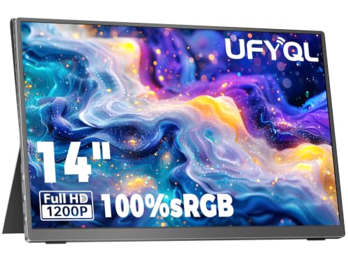 Image of UFYQL Portable Monitor 14 inch FHD1920x1200P Ultra-Slim Travel Display, 103% sRGB IPS Screen, with USB-C /HDMI Port for Laptop /PC /Mac /Phone /Xbox /PS4 /Switch - Built-in Speakers & Protective Cove