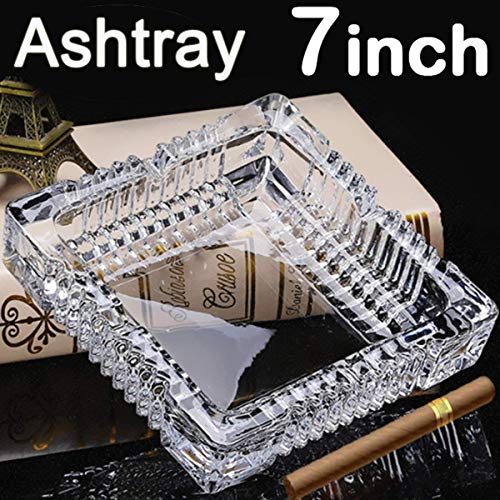 BSWEEII Large Square Glass Ashtrays for Cigars and Cigarettes Big Ashtray Outdoor