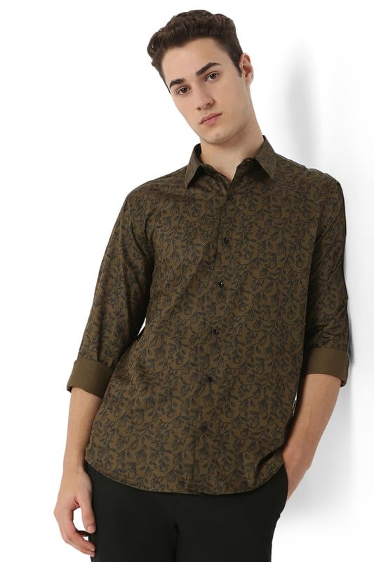 Image of MARK & ALBERT Men's Printed Full Sleeves Regular Fit Shirt Blue | 100% Cotton Stretchable Fabric