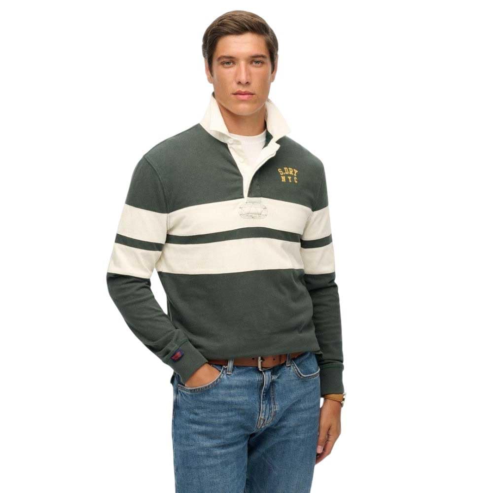Superdry Vintage Athletic Stripe Rugby Short Sleeve T-Shirt M Green