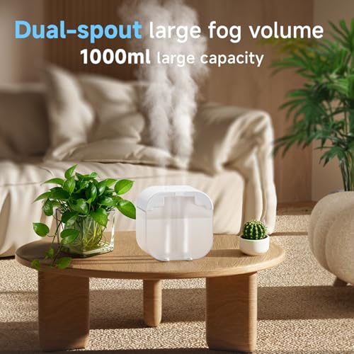 USB Humidifier with 7 Color Night Light, 1L Transparent Water Tank, Ultrasonic Quiet Cool Mist, 2-Speed Dual Mist, for Bedroom, Baby Room (high-level black)