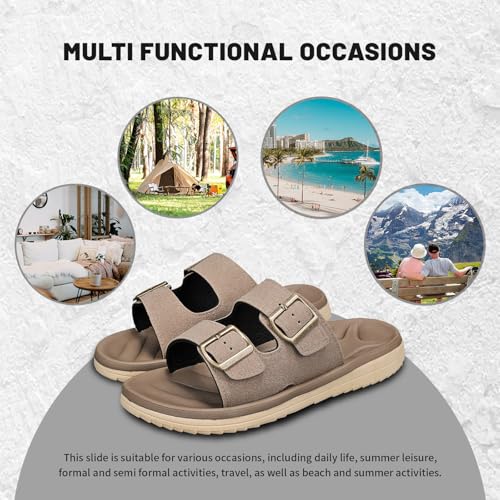 Image of Mens Sandals Arch Support Comfortable Beach Slides with Adjustable Buckle Straps Slippers for Men
