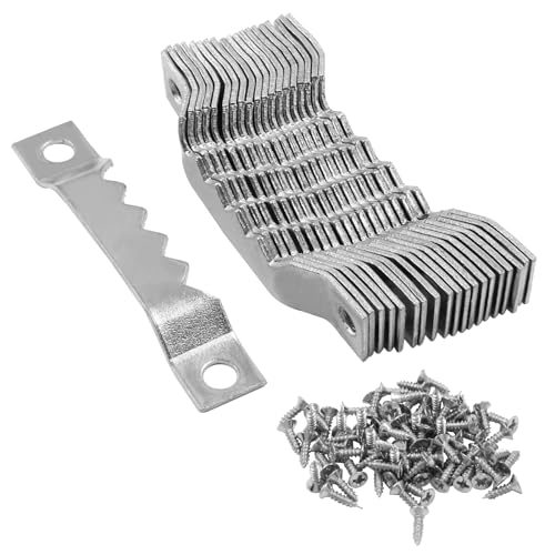 Image of 50 Pcs Small Sawtooth Picture Hangers with 100 Screws, Metal Photo Frame Hangers for Picture Frame Painting Clock Artwork Home Decoration, Silver