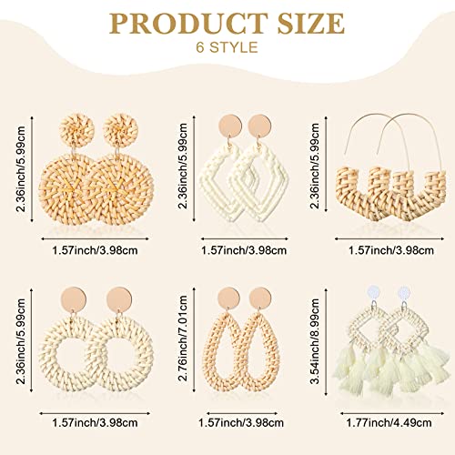 Straw Crossbody Bag for Women Beach Purse Shoulder Bag Hand Woven Straw Clutch Summer Bag Bohemian Boho Handbag with 6 Pairs Rattan Earrings3