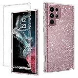 DUEDUE for Samsung Galaxy S22 Ultra 6.8' 5G Case Glitter Full Body Protective 3 in 1 Heavy Duty Hybrid Hard PC Rugged Shockproof Women Transparent Bling Sparkle Cover for Samsung S22 Ultra, Clear