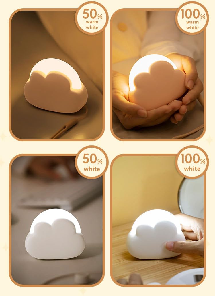 Luce notturna a LED portatile, mini lampada da scrivania a forma di nuvola con 4 modalità di lavoro, luce notturna ricaricabile per bambini, per campeggio, lampada da comodino per camera da